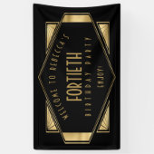 Art Deco Welkom bij 40e verjaardagsfeestje Goud Zw Spandoek (Verticaal)