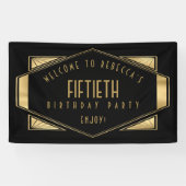 Art Deco Welkom bij 50ste Verjaardagsfeestje Goud Spandoek (Horizontaal)