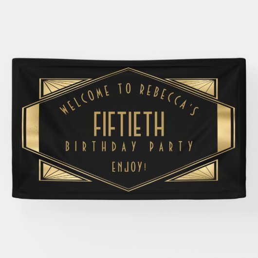 Art Deco Welkom bij 50ste Verjaardagsfeestje Goud Spandoek (Horizontaal)