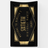 Art Deco Welkom bij 60e Verjaardagsfeestje Goud Zw Spandoek (Verticaal)
