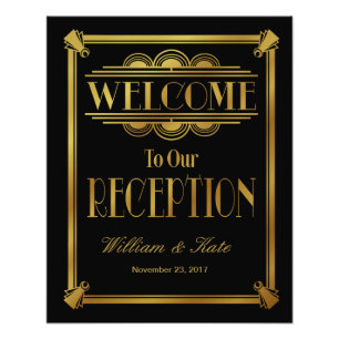 art deco, welkom bij ons trouwbord foto afdruk