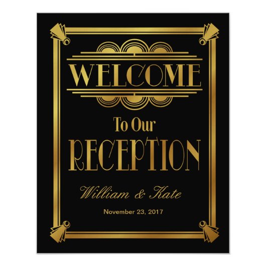 art deco, welkom bij ons trouwbord foto afdruk (Voorkant)