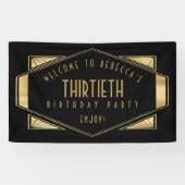 Art Deco Welkom op 30e Verjaardagsfeestje Goud Zwa Spandoek (Horizontaal)