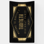Art Deco Welkom op 30e Verjaardagsfeestje Goud Zwa Spandoek (Verticaal)