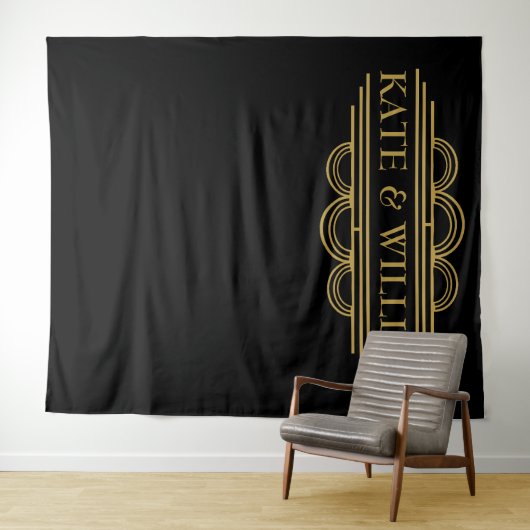 Art deco welkom trouwfoto's terug wandkleed (In Situ (horizontaal))