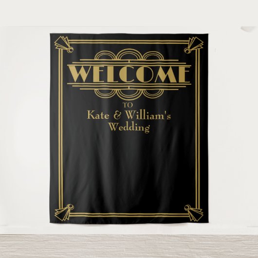 Art deco welkom trouwfoto's terug wandkleed (Voorkant)