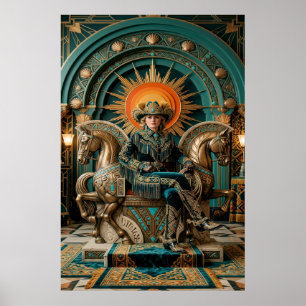 Art Deco Western Cowgirl Koningin Troon Goud Poster