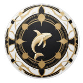 Art Deco Whale Zwart Wit Goud Keramische Knop (Voorkant)