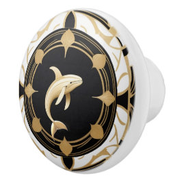 Art Deco Whale Zwart Wit Goud Keramische Knop