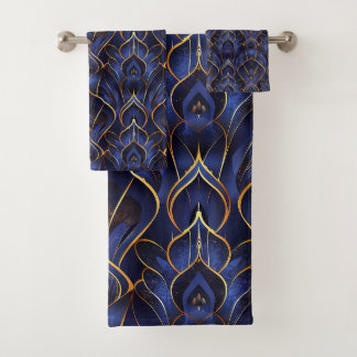 Art Deco Whimsical Blauw Bloempatroon Bad Handdoek