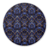 Art Deco Whimsical  Blauw Bloempatroon Keramische Knop (Voorkant)