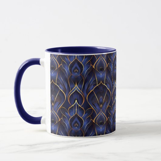 Art Deco Whimsical  Blauw Bloempatroon Mok (Links)