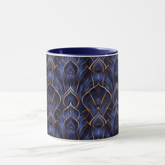 Art Deco Whimsical  Blauw Bloempatroon Mok (Midden)