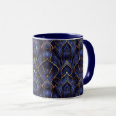 Art Deco Whimsical  Blauw Bloempatroon Mok (Voorkant rechts)