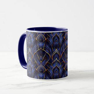 Art Deco Whimsical Blauw Bloempatroon Mok