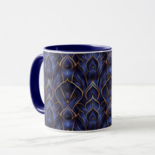 Art Deco Whimsical  Blauw Bloempatroon Mok (Voorkant links)