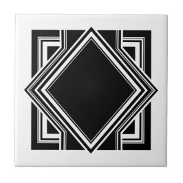 Art Deco White Black Geometric Square Element 05 Tegeltje