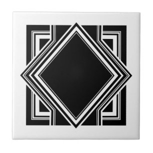 Art Deco White Black Geometric Square Element 05 Tegeltje