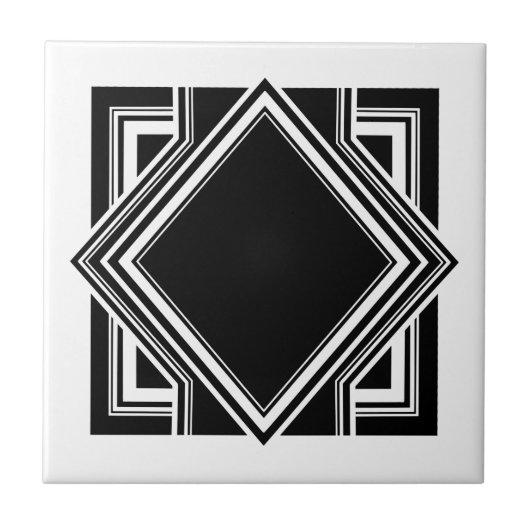 Art Deco White Black Geometric Square Element 05 Tegeltje (Voorkant)