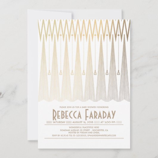 Art Deco White en Gold Gatsby Baby shower Kaart (Voorkant)