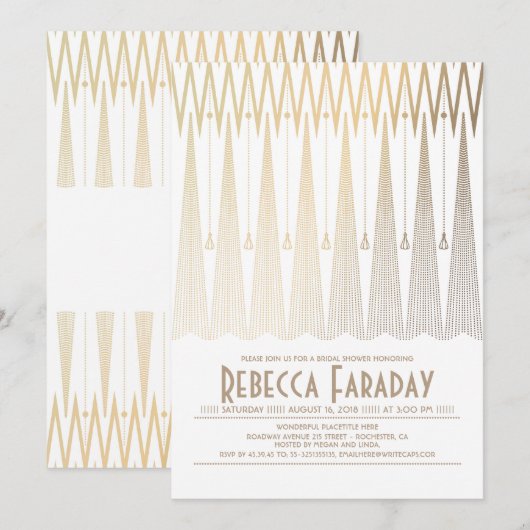 Art Deco White en Gold Gatsby Vrijgezellenfeest Kaart (Voorkant / Achterkant)