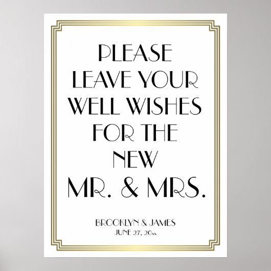 Art Deco White en Gold Guestbook 18x24 Poster (Voorkant)