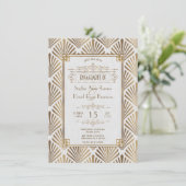 Art Deco White Gatsby 1920s Engagement Party Kaart (Staand voorkant)