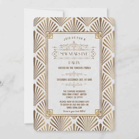 Art Deco White Gatsby 1920s Nieuwjaar Eve Party Kaart (Voorkant)