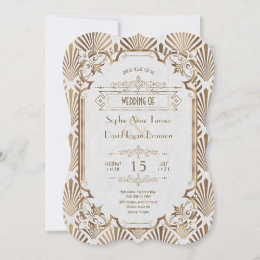 Art Deco White Gatsby 20s Style Wedding Kaart (Voorkant)