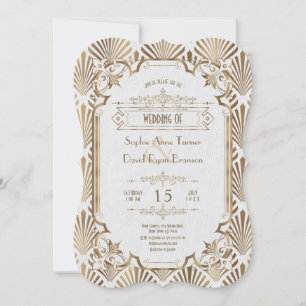 Art Deco White Gatsby 20s Style Wedding Kaart