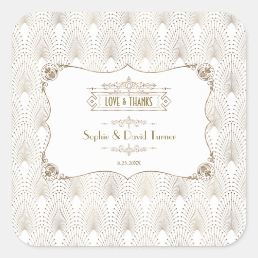 Art Deco White Gatsby Wedding 1920 Vierkante Sticker (Voorkant)