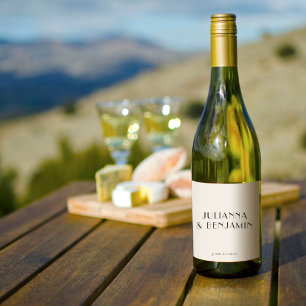  Art Deco White Simple Custom Wedding Wijn Etiket