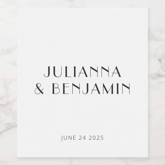  Art Deco White Simple Custom Wedding Wijn Etiket (Enkel label)