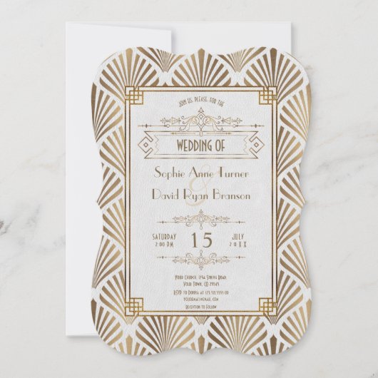 Art Deco White Style Wedding 1920s Kaart (Voorkant)