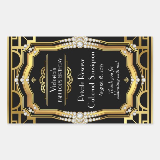 Art Deco Wijnflesetiketten Rechthoekige Sticker (Voorkant)