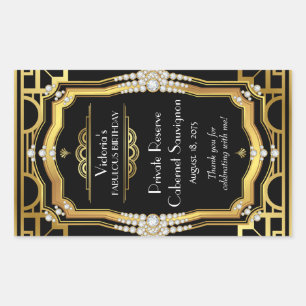 Art Deco-wijnfleslabels Rechthoekige Sticker