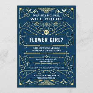 Art Deco Wil Je Mijn Bloemenmeisje Zijn Goud Blauw Kaart