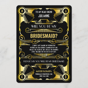 Art Deco Wil je mijn bruidsmeisje goud en zwart zi Kaart