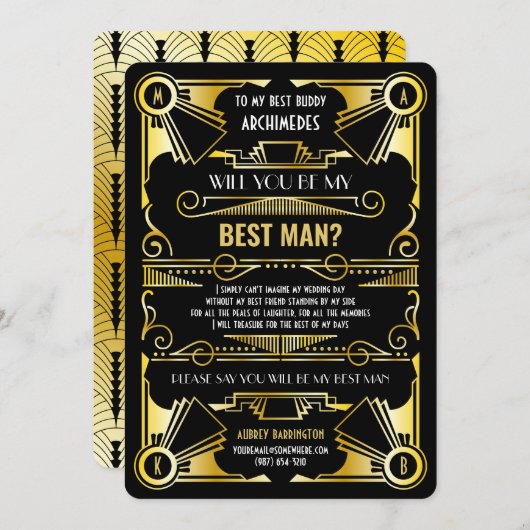 Art Deco Wil je mijn getuige zijn Goud & Zwart Kaart (Voorkant / Achterkant)