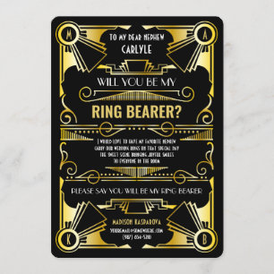 Art Deco Wil je mijn ringdrager zijn Goud & Zwart Kaart