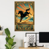 Art Deco Wild Horse Beach Sunset Teal Orange Poster (Thuiskantoor)