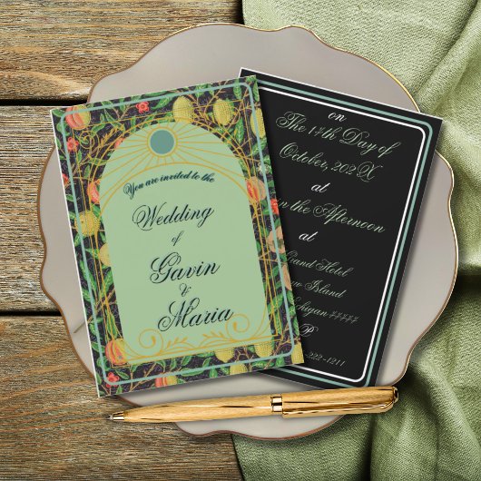 Art Deco William Morris Floral Gold Tone Fruit Kaart