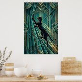 Art Deco Windowsill Black Cat Wall Art Poster (Keuken)