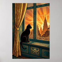 Art Deco Windowsill Gazing Cat Wall Art