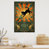 Art Deco Winged Mystical Cat Wall Art Poster (Keuken)