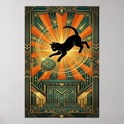 Art Deco Winged Mystical Cat Wall Art Poster (Voorkant)