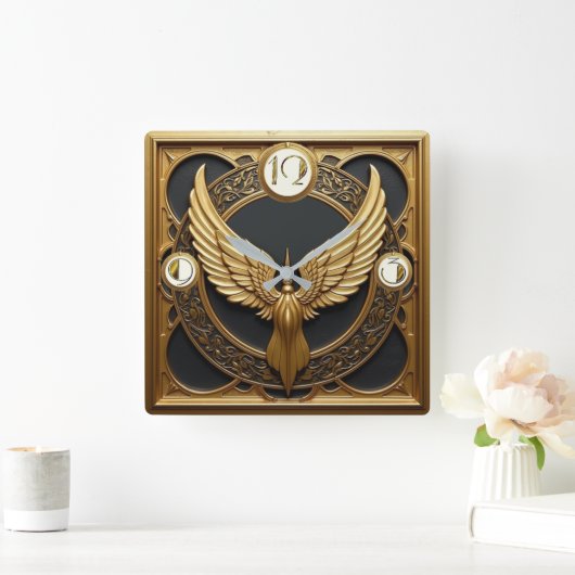 Art Deco Wings Vierkante Klok (Huis)