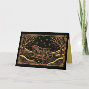 Art Deco Winter slee Kerstkaart Feestdagen Kaart