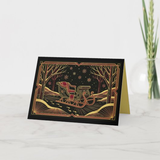 Art Deco Winter Sleigh Christmas Card Feestdagen Kaart (Voorkant)