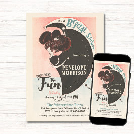 Art Deco Winter Vrouw Schaatsen Vrijgezellenfeest Kaart